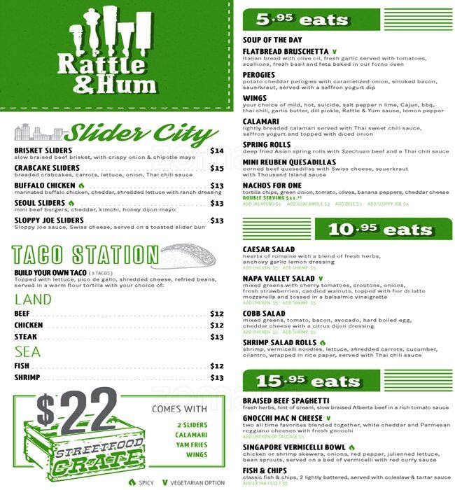 Rattle and Hum menu