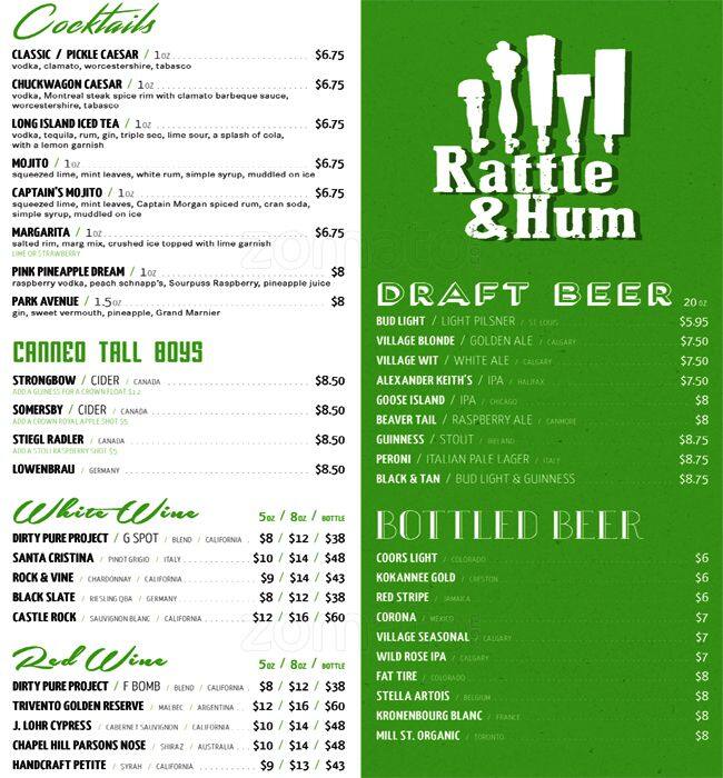 Rattle and Hum menu