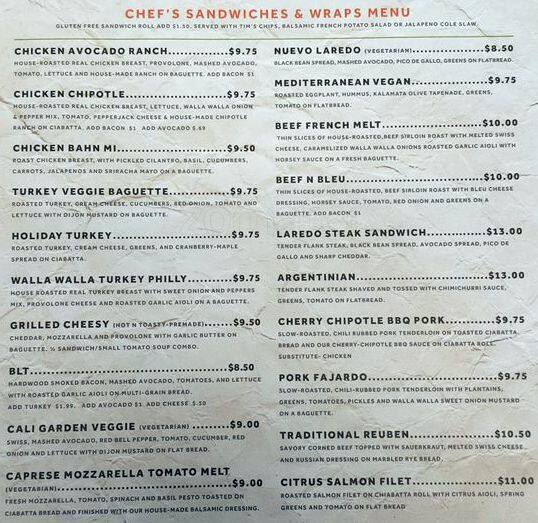 Walla Walla Farms Café and Catering menu