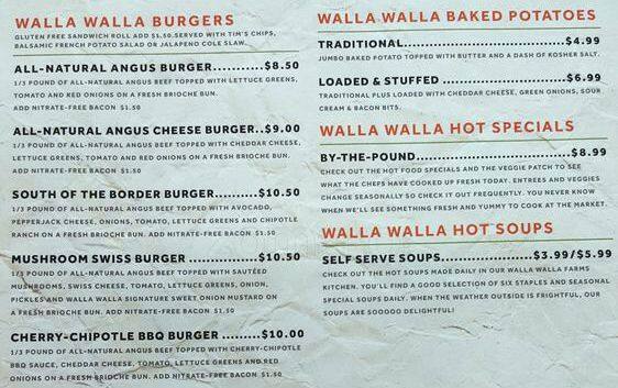 Walla Walla Farms Café and Catering menu