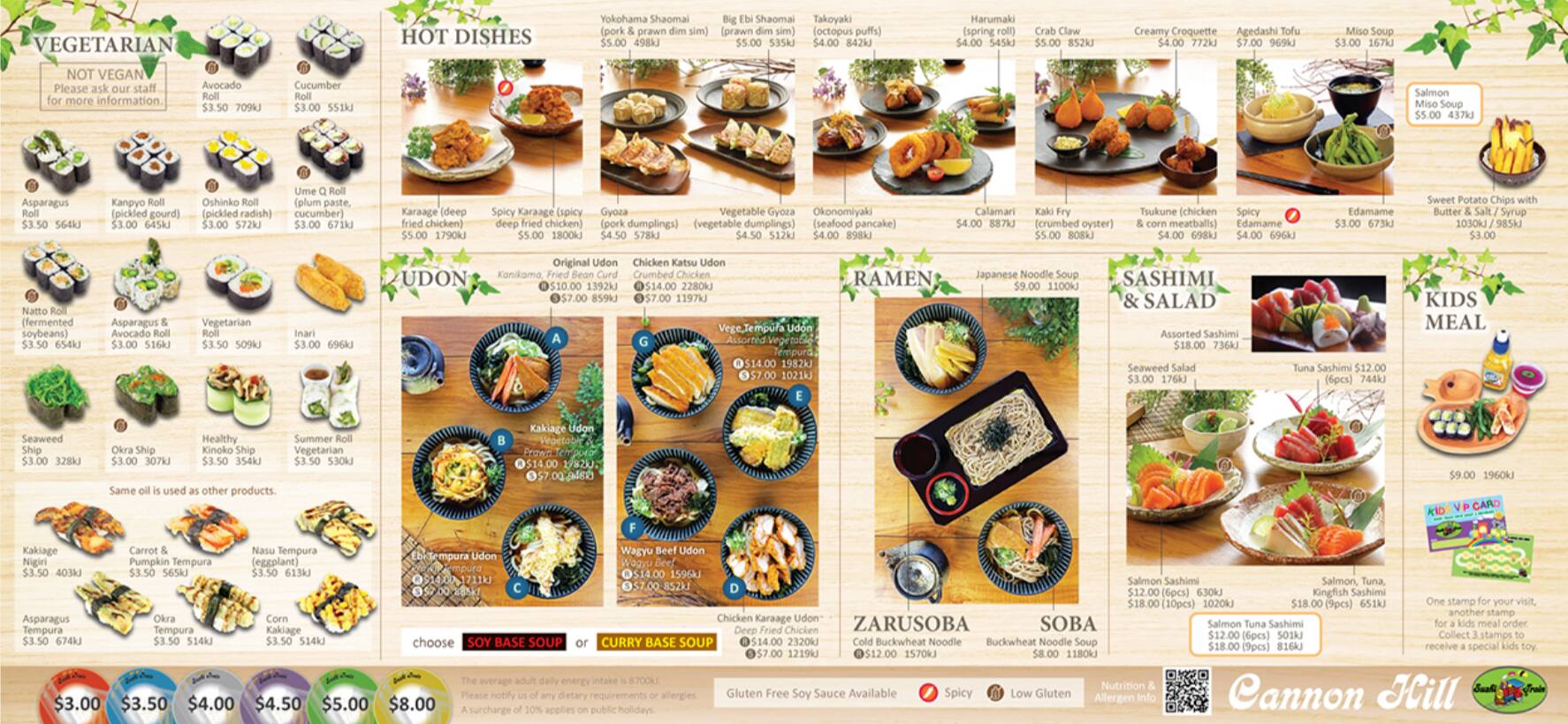Menu at Sushi Train Cannon Hill restaurant, Cannon Hill
