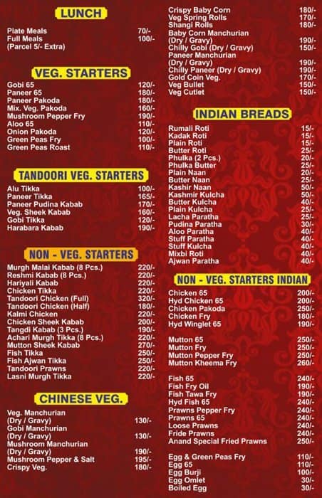 hotel anand menu