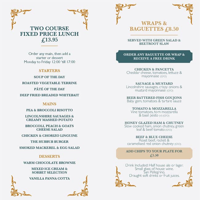 Menu at Fothergills pub & bar, Nottingham, 57 Castle Rd