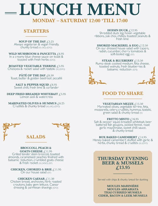 Menu at Fothergills pub & bar, Nottingham, 57 Castle Rd
