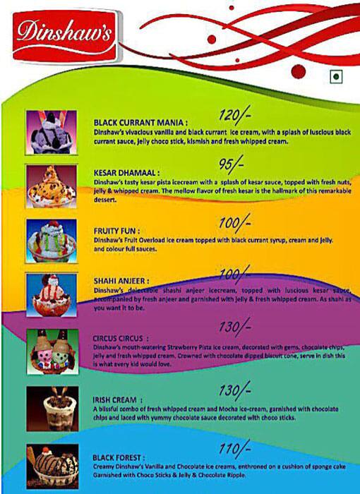 Menu at Dinshaw's Shree Ice Cream Junction, Nagpur