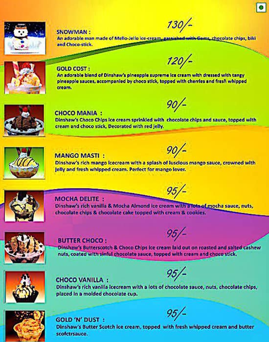 Menu at Dinshaw's Shree Ice Cream Junction, Nagpur