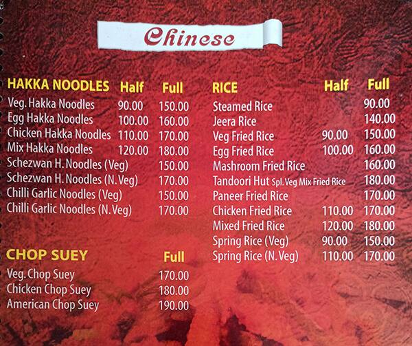 Menu at Tandoori Hut Multi Cuisine Restaurant, Jamshedpur