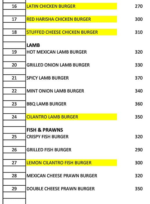 Menu at Boss Of Burgers BOB, Vijayawada