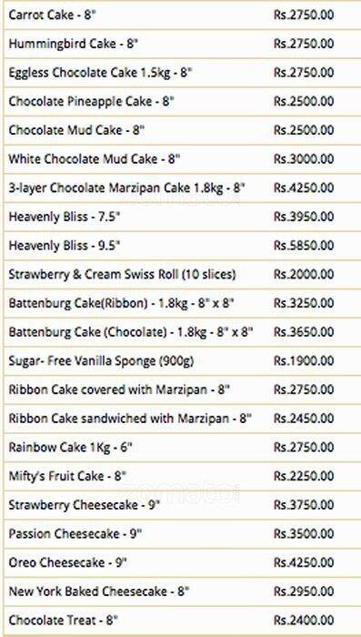 The Cake Factory menu