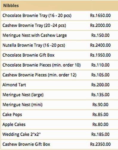The Cake Factory menu