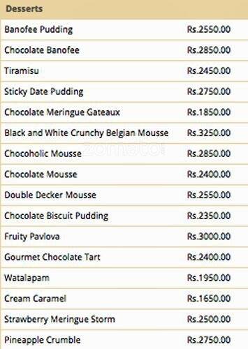 The Cake Factory menu