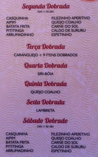 Sentollas cardápio