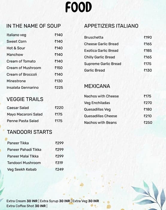 Terazza Bar and Kitchen menu