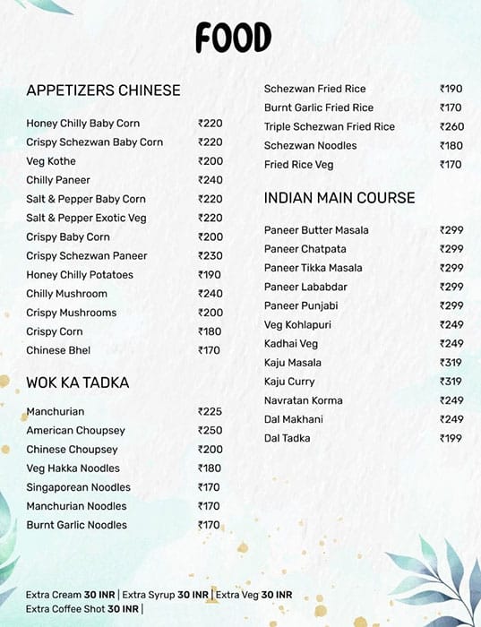 Terazza Bar and Kitchen menu