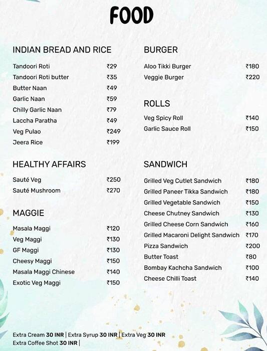 Terazza Bar and Kitchen menu