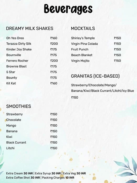 Terazza Bar and Kitchen menu
