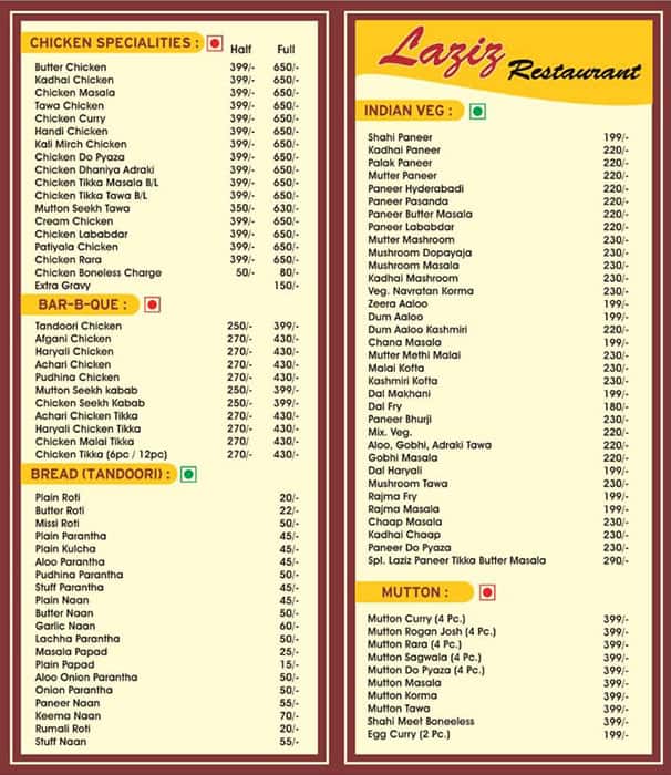 Laziz Restaurant menu