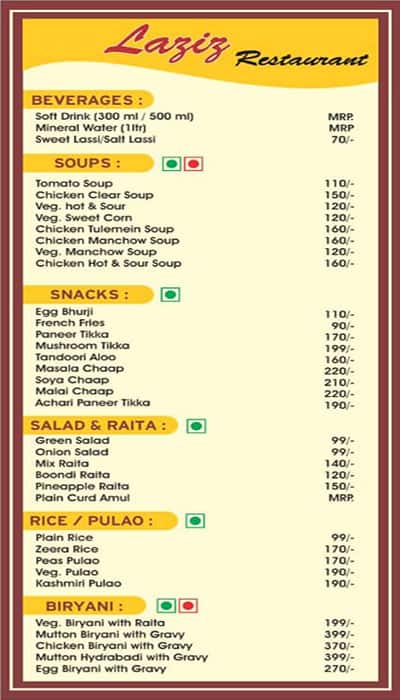 Laziz Restaurant menu