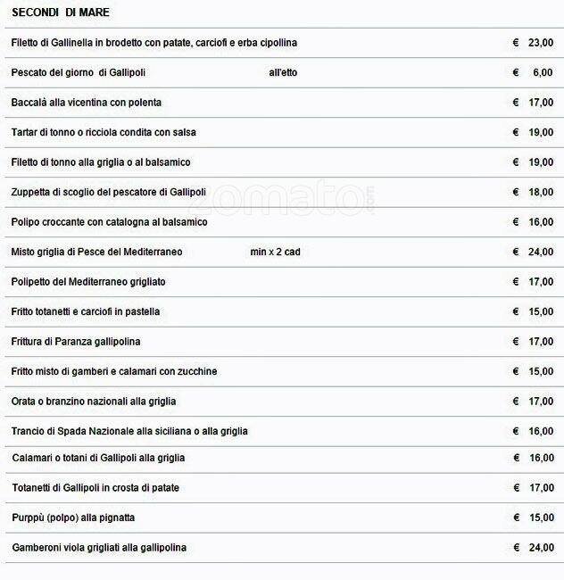 Menu di Moscara Terra d'Otranto 