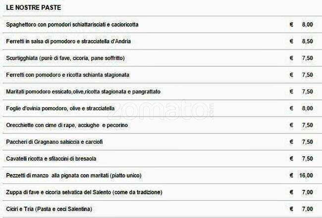 Menu di Moscara Terra d'Otranto 