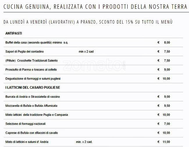 Menu di Moscara Terra d'Otranto 