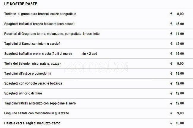 Menu di Moscara Terra d'Otranto 