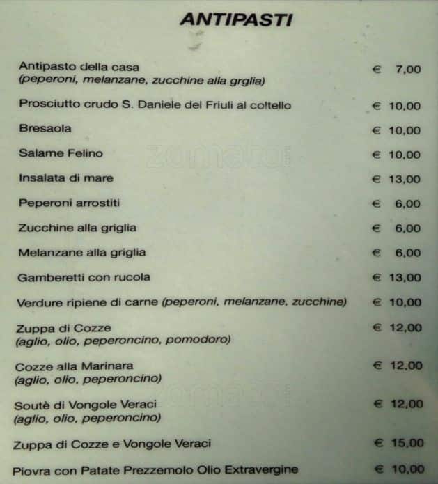 Menu di Da Rita e Antonio 