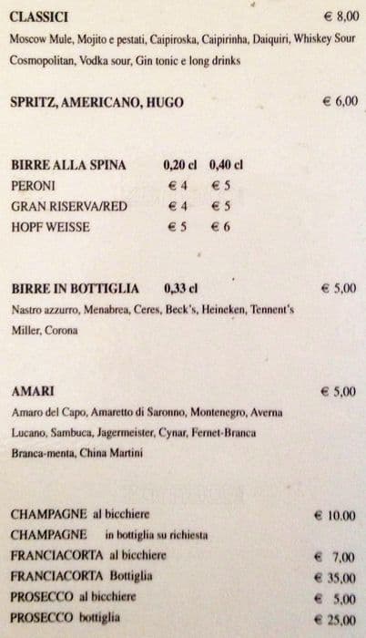 Bar Del Fico Ristorante A Roma Foto Del Menu Con Prezzi Zomato Italy 