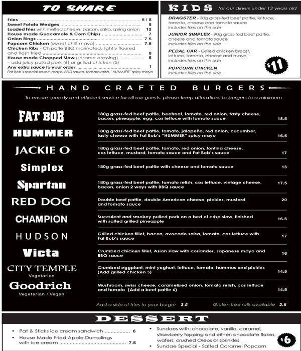 Fat Bob's Bar & Grill menu Urbanspoon/Zomato