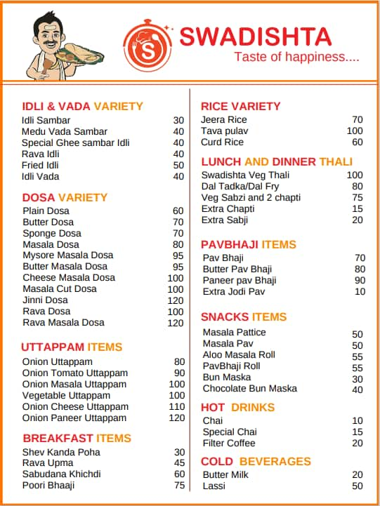 Menu of Swadishta, Ravet, Pune