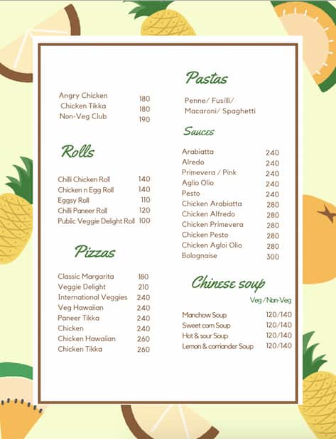 Public Cafe menu