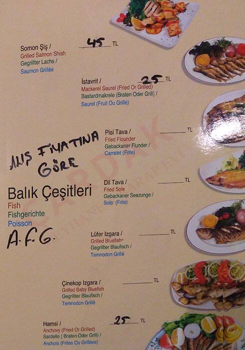 Çardak Meyhane menü