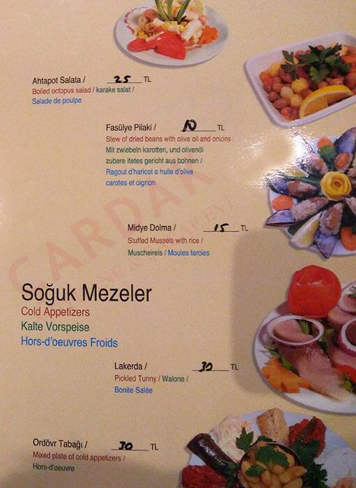 Çardak Meyhane menü