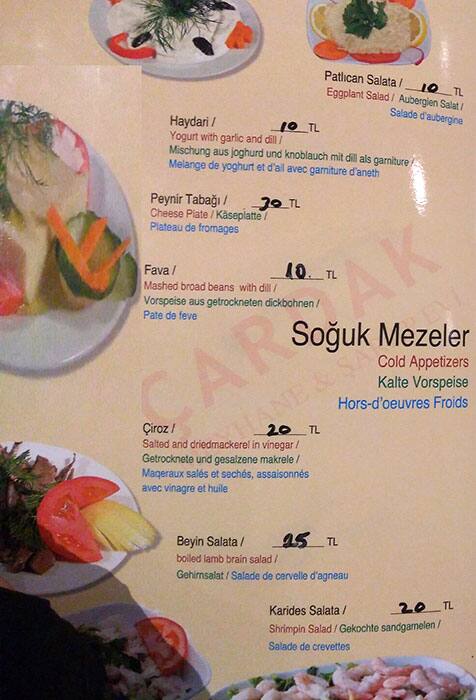 Çardak Meyhane menü
