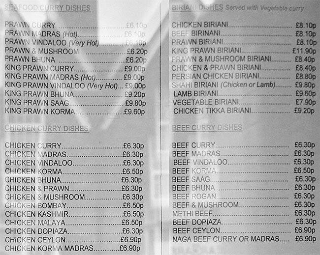 Menu at Raja Tandoori restaurant, Caterham, 4 High St