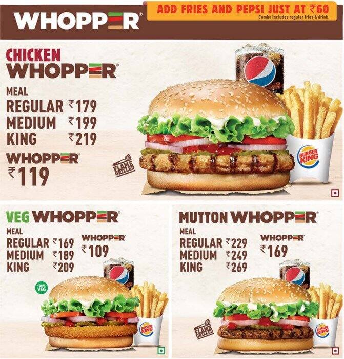 Burger King Menu,Menú para Burger King, Koramangala 7th Block