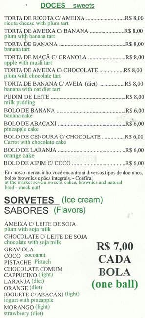 New Natural cardápio