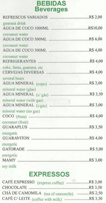 New Natural cardápio