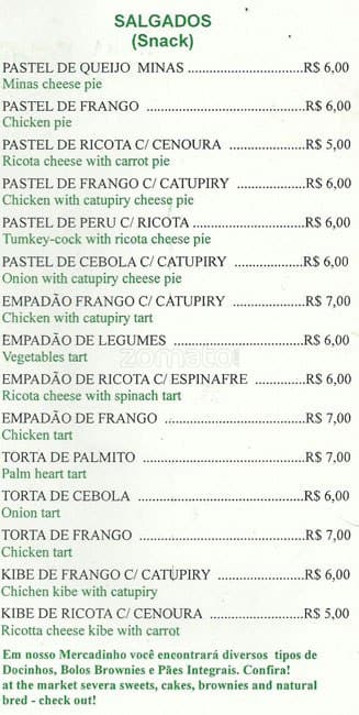 New Natural cardápio