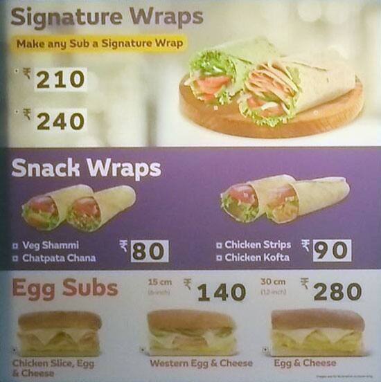 Subway menu