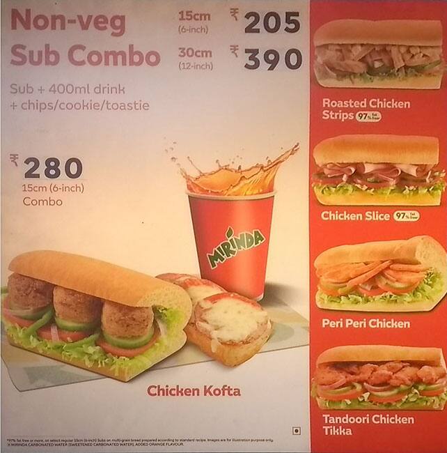 Subway menu