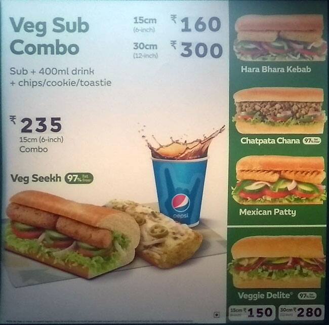 Subway menu