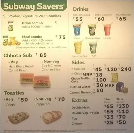 Subway menu