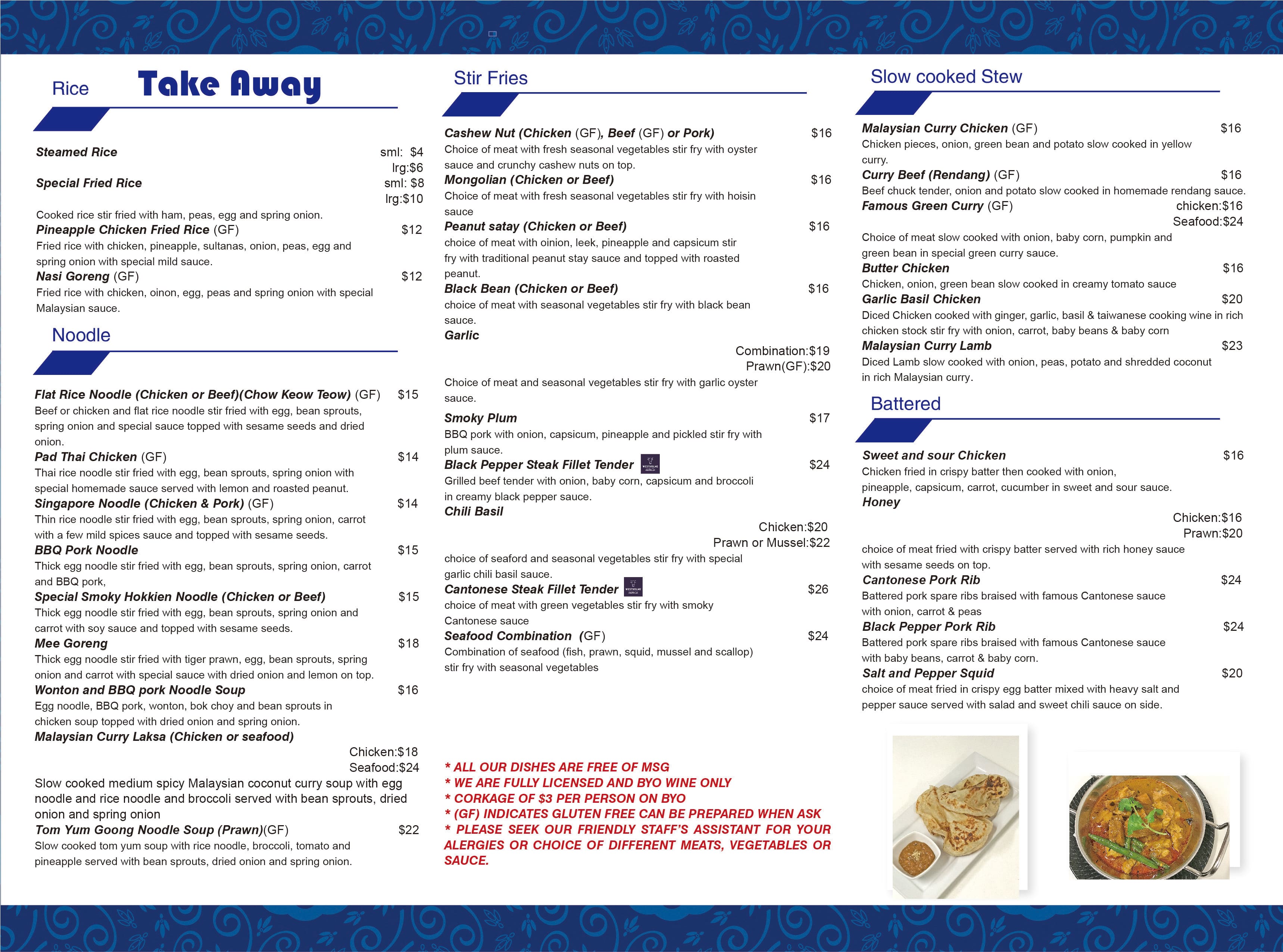 Menu at Two Spoons restaurant, Bairnsdale