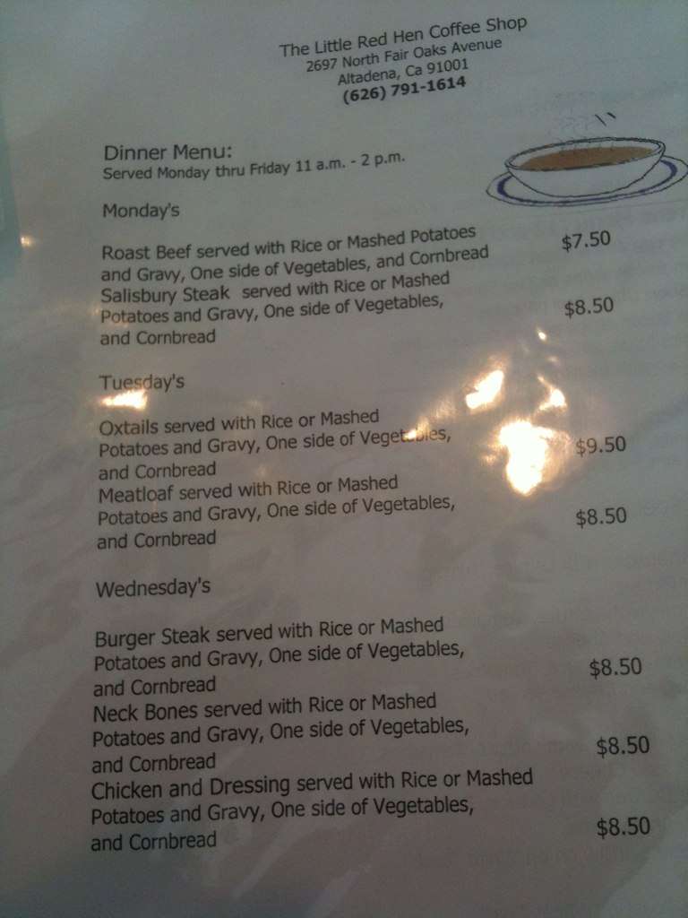 Carta de The Little Red Hen Coffee Shop