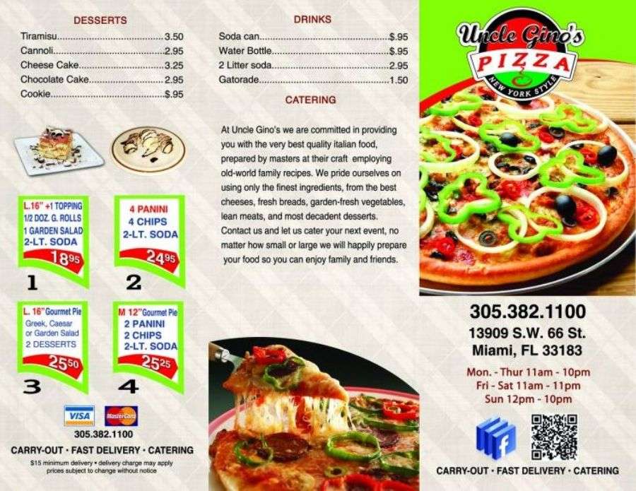 Uncle Gino S Pizza Menu Menu For Uncle Gino S Pizza Kendall Pinecrest Miami