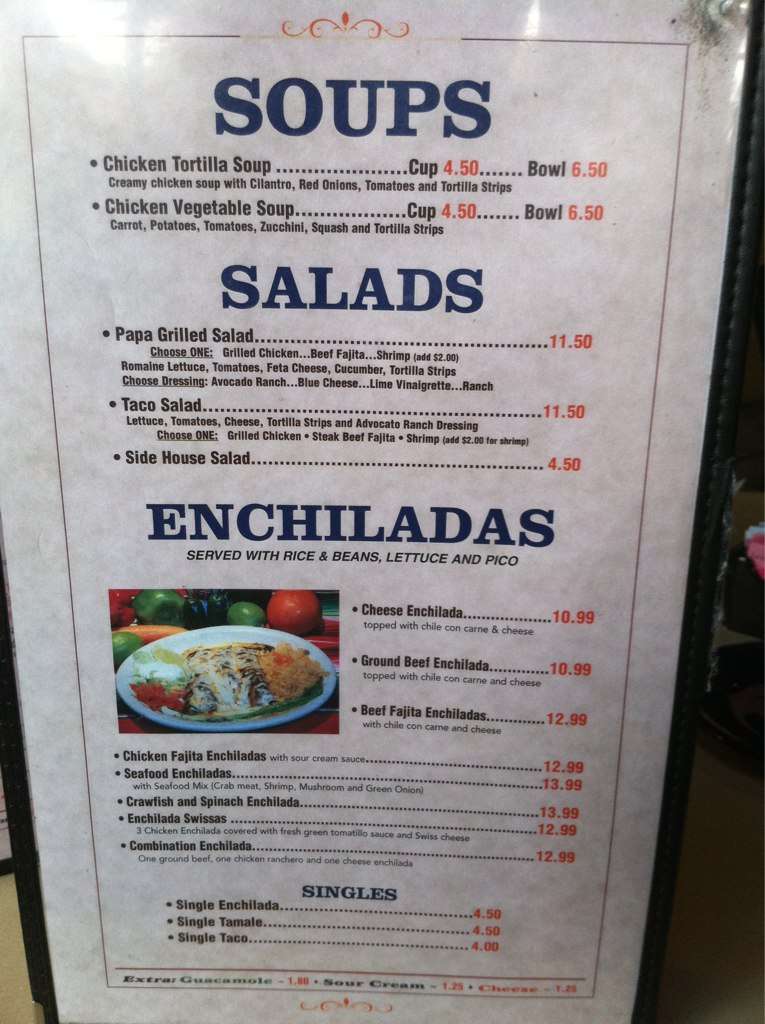 Menu at Mi Padres restaurant, Baton Rouge, Blvd