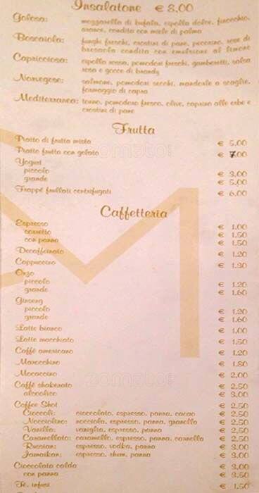 Menu di Caffè Mazzini 