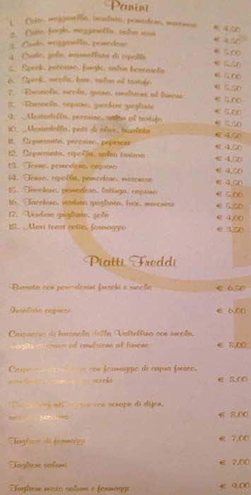 Menu di Caffè Mazzini 