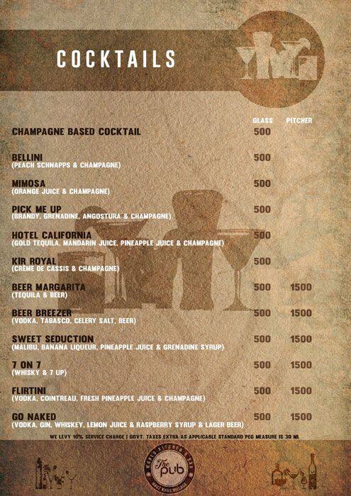 The Pub menu